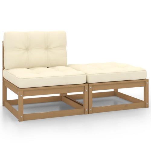 2 Piece Garden Lounge Set Cushions Honey Brown Solid Pinewood