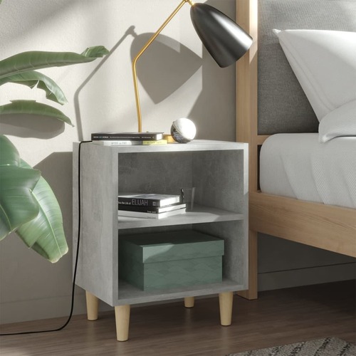 Bed Cabinet with Solid Wood Legs Concrete Grey 40x30x50 cm