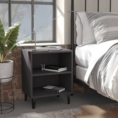 Bed Cabinet with Metal Legs Grey 40x30x50 cm