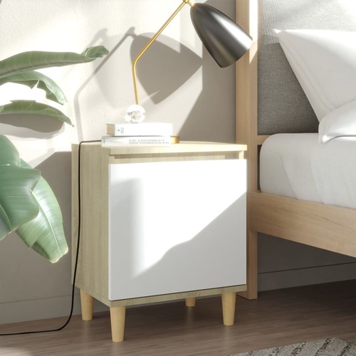 Bed Cabinets Solid Wood Legs 2pcs Sonoma Oak&White 40x30x50cm