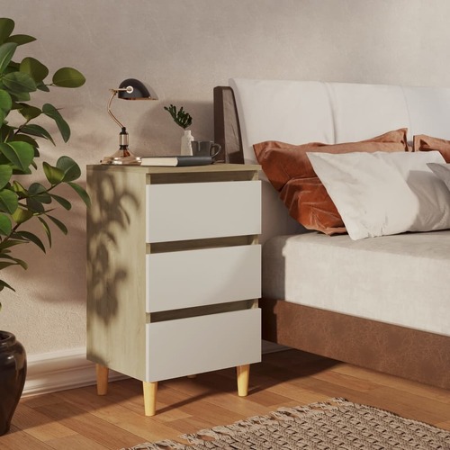 Bed Cabinets & Wood Legs 2 pcs White & Sonoma Oak 40x35x69cm