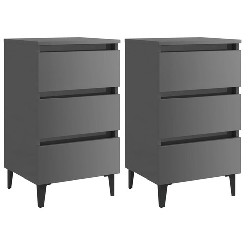 Bed Cabinet with Metal Legs 2 pcs High Gloss Grey 40x35x69 cm