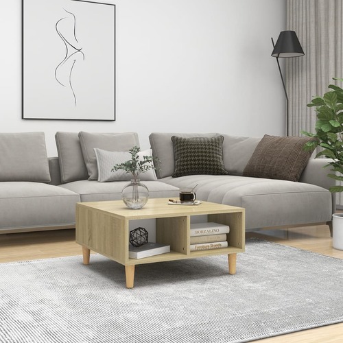 Coffee Table White and Sonoma Oak 60x60x30 cm Chipboard