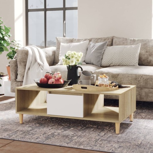 Coffee Table White and Sonoma Oak 103.5x60x35 cm Chipboard