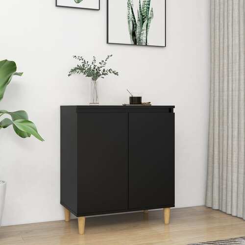 Sideboard with Solid Wood Legs Black 60x35x70 cm Chipboard
