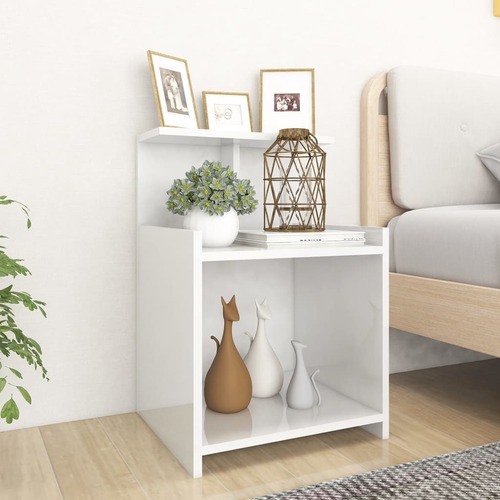 Bed Cabinet High Gloss White 40x35x60 cm Chipboard