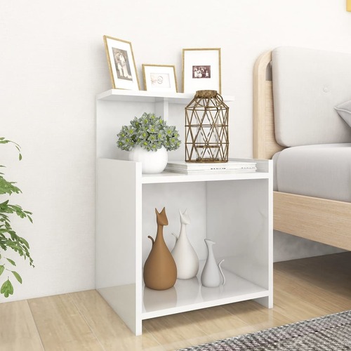 Bed Cabinets 2 pcs High Gloss White 40x35x60 cm Chipboard