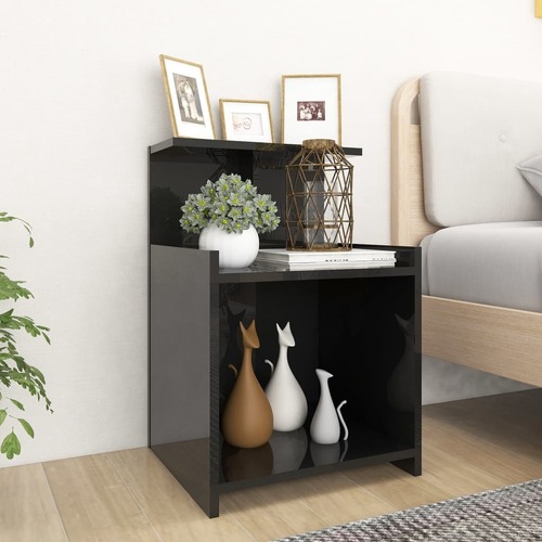 Bed Cabinets 2 pcs High Gloss Black 40x35x60 cm Chipboard