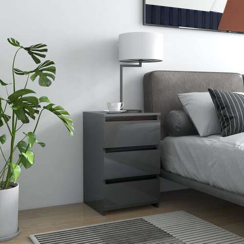 Bed Cabinet High Gloss Grey 40x35x62.5 cm Chipboard