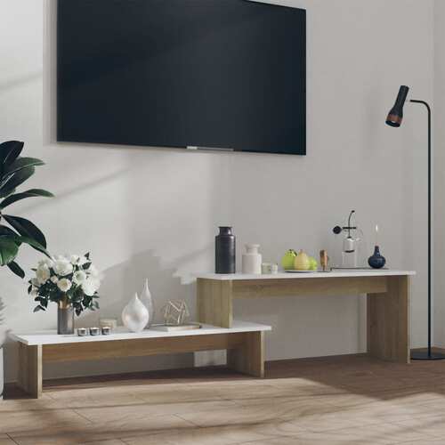 TV Cabinet Sonoma Oak and White 180x30x43 cm Chipboard