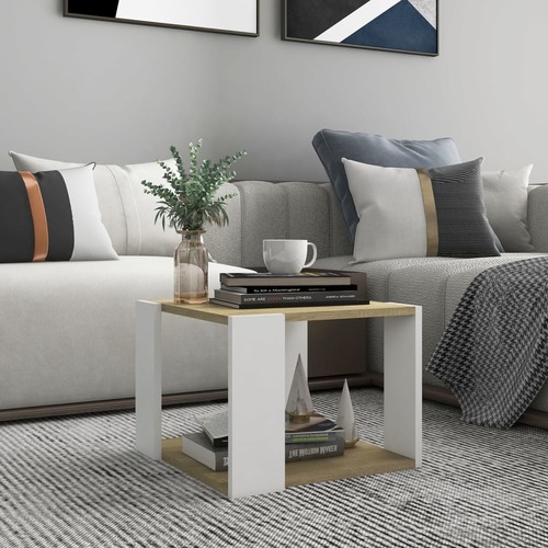 vidaXL Coffee Table Sonoma Oak and White 40x40x30 cm Chipboard