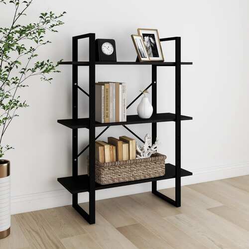 3-Tier Book Cabinet Black 80x30x105 cm Solid Pine Wood
