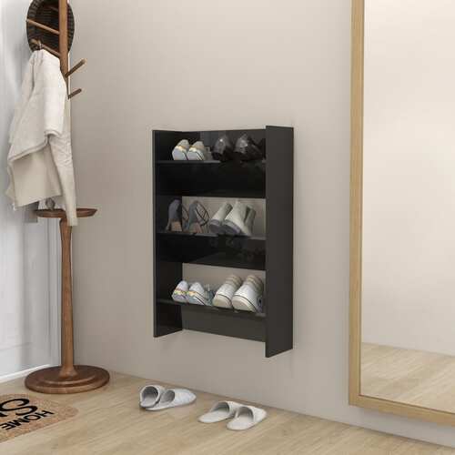 Wall Shoe Cabinet High Gloss Black 60x18x90 cm Chipboard