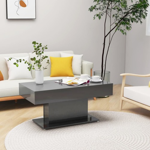 Coffee Table High Gloss Grey 96x50x45 cm Chipboard