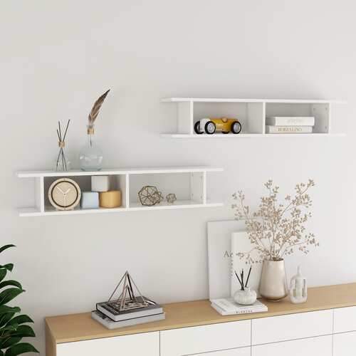 Wall Shelves 2 pcs High Gloss White 105x18x20cm Chipboard