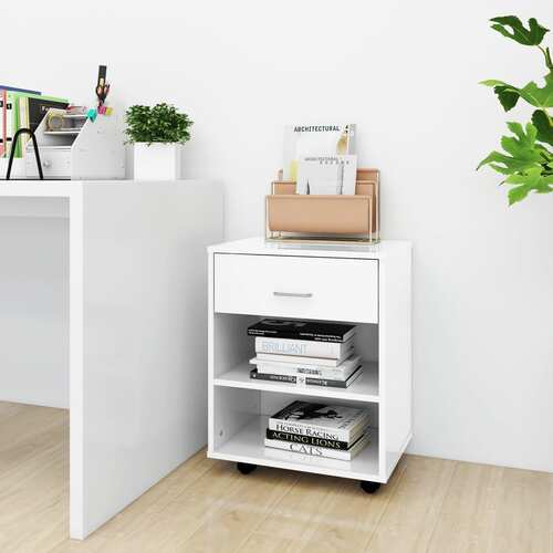 Rolling Cabinet High Gloss White 46x36x59 cm Chipboard