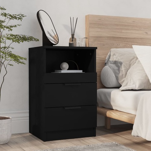 Bedside Cabinet Black Engineered Wood