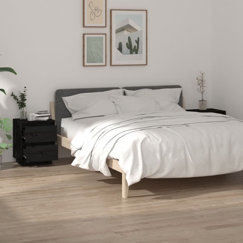 Bedside Cabinets 2 pcs Black 40x35x50 cm Solid Wood Pine