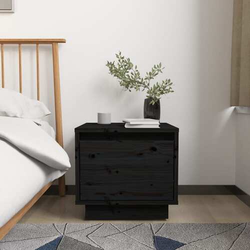 Bedside Cabinet Black 35x34x32 cm Solid Wood Pine
