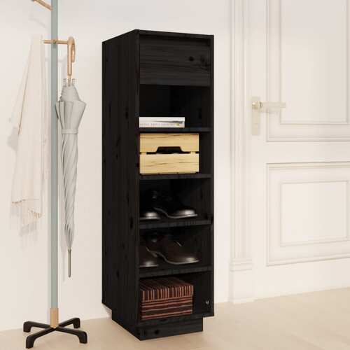 Shoe Cabinet Black 34x30x105 cm Solid Wood Pine