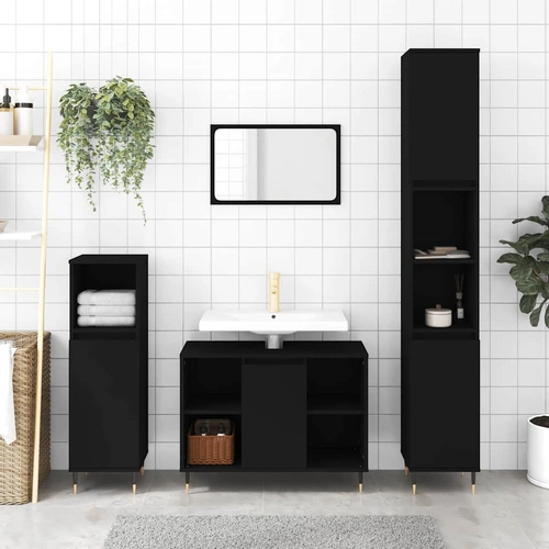 Bathroom Cabinet Black 30x30x100 cm Engineered Wood