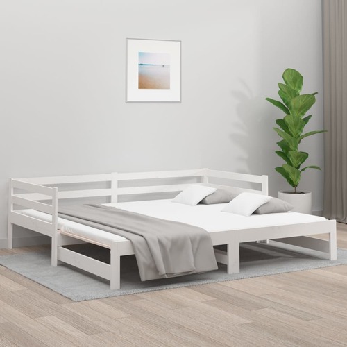 Pull-out Day Bed White 2x(90x190) cm Solid Wood Pine