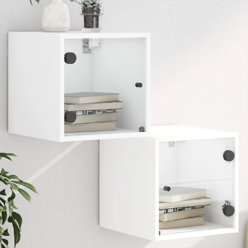 Bedside Cabinets with Glass Doors 2 pcs White 35x37x35 cm