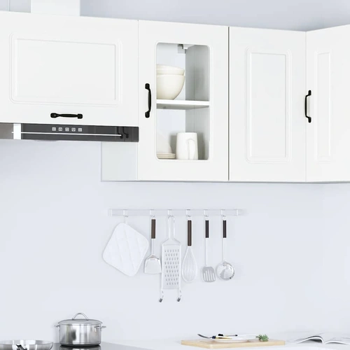 Kitchen Wall Cabinet with Glass Door Kalmar White Engineered Wood