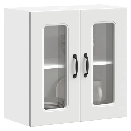 Kitchen Wall Cabinet with Glass Door Kalmar White Engineered Wood
