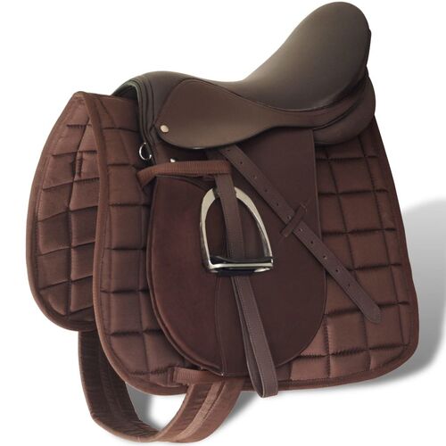 Horse Riding Saddle Set 17,5" Real Leather Brown 12 cm 5-in-1