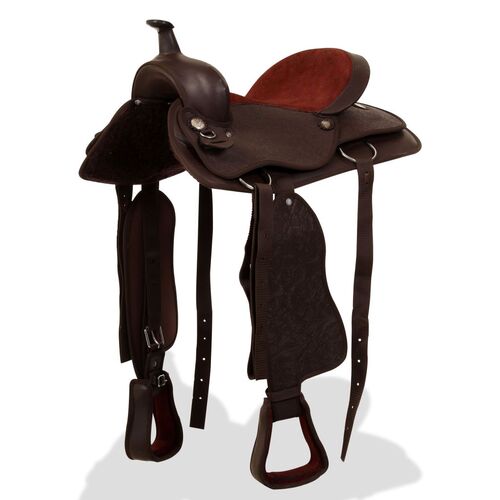 Western Saddle, Headstall&Breast Collar Real Leather 16" Brown