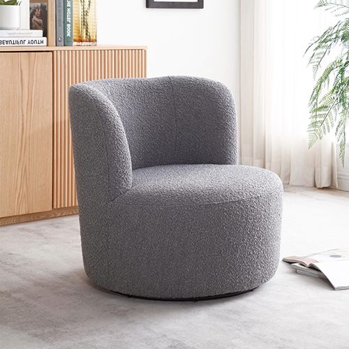 Arm Chair Fabric Upholstery Dark Grey Colour Wooden Structure High Density Foam Rotating Metal Chassis