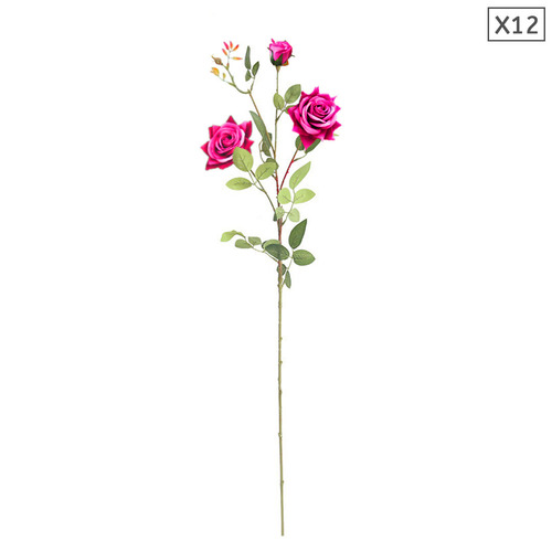 12pcs Artificial Silk Flower Fake Rose Bouquet Table Decor Dark Pink
