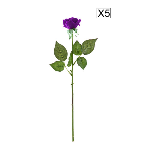 5pcs Artificial Silk Flower Fake Rose Bouquet Table Decor Purple