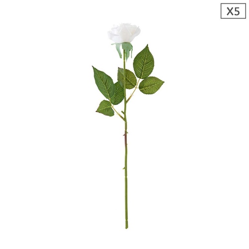 5pcs Artificial Silk Flower Fake Rose Bouquet Table Decor White