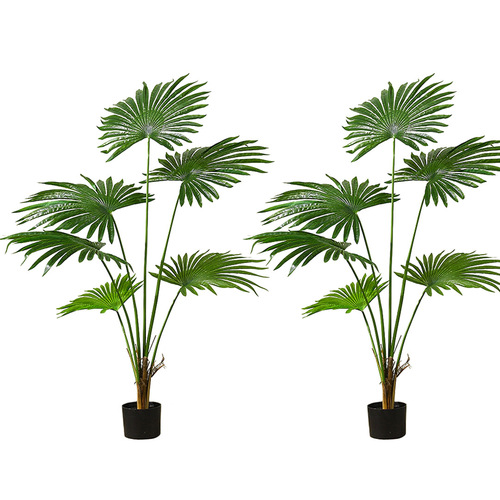 2X 120cm Artificial Natural Green Fan Palm Tree Fake Tropical Indoor Plant Home Office Decor