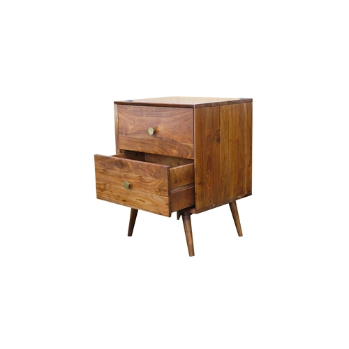 Bedside Table Acacia with Metal Knobs in Brass Finish