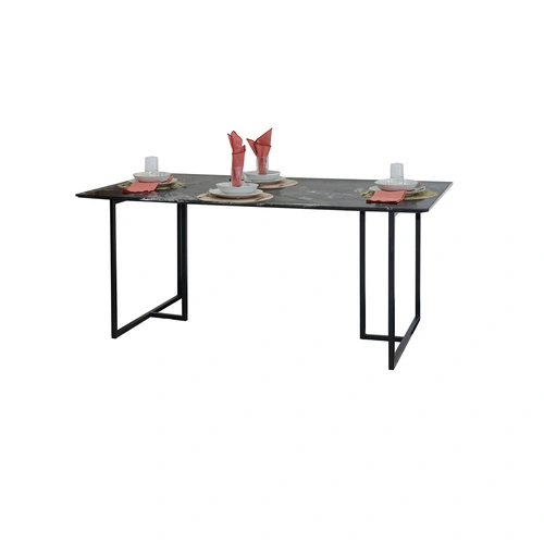 Albany Dining Table- Black Marble Top with Metal Legs 175 cm