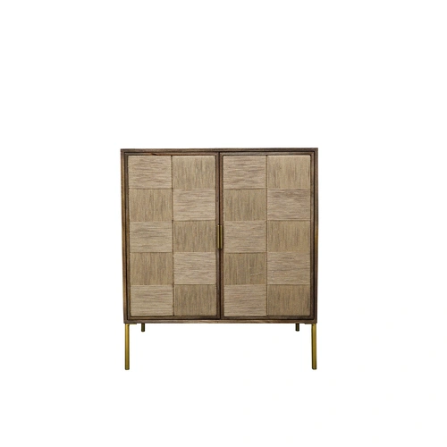 Bar Unit Mango Wood & Jute in Brass Finish Metal Legs