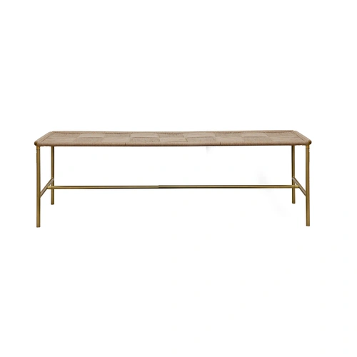 Bench in Woven Jute with Brass Finish Metal Legs