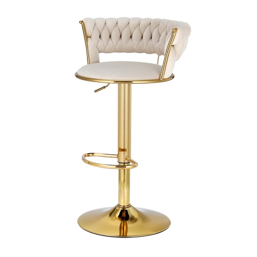 2x Bar Stools Gas Lift Velvet Woven Backrest Ivory