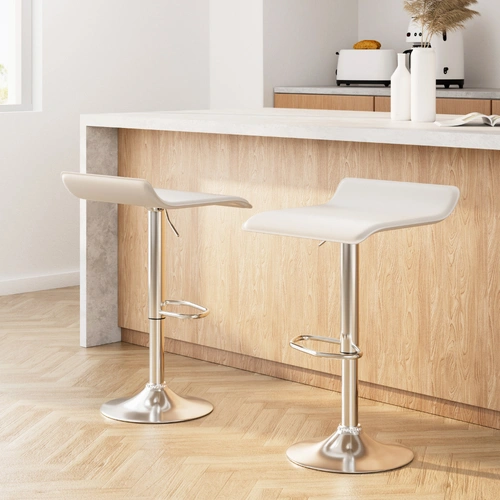 2x Bar Stools Faux Leather Chair White