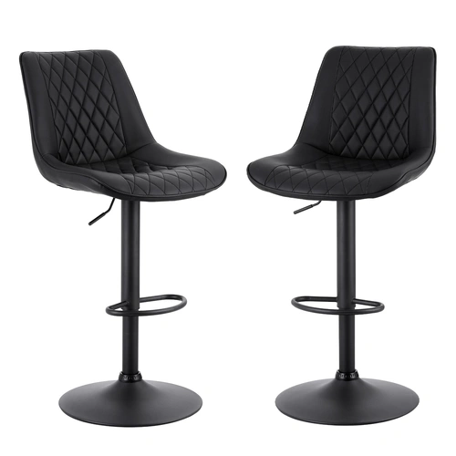 Artiss 2x Bar Stools Kitchen Swivel Gas Lift Counter Chair Diamond Leather Black