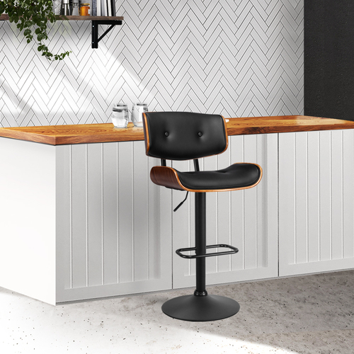 Artiss Bar Stool Gas Lift Wooden PU Leather - Black and Wood