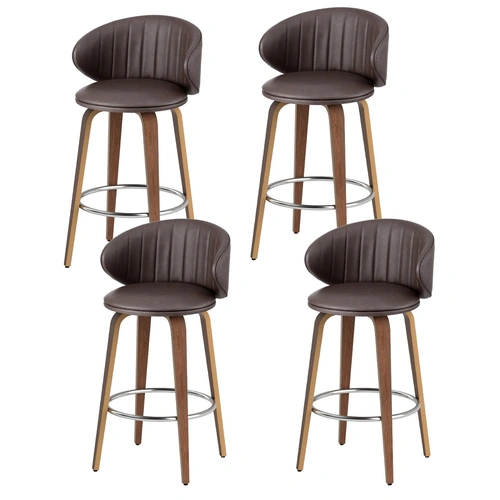 4x Artiss Bar Stools Dining Chairs Contoured Leather Wood Stool