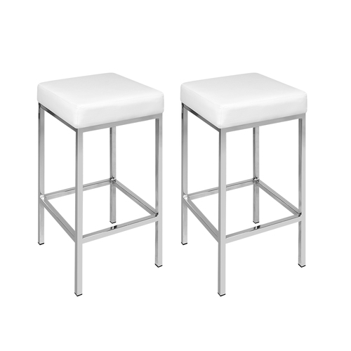 2x Bar Stools Leather Padded Metal White