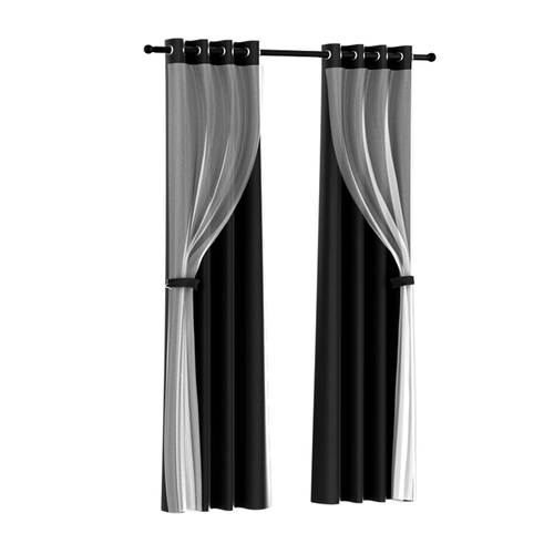 2X 132x213cm Blockout Sheer Curtains Black