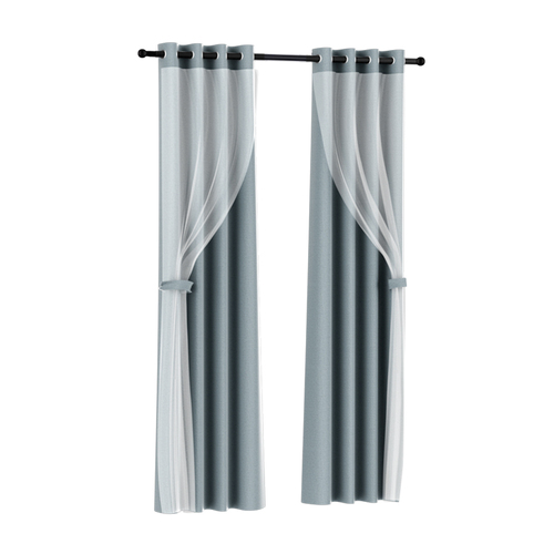 2X 132x213cm Blockout Sheer Curtains Light Grey