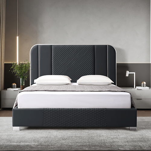  Bed Frame Air Leather Padded Upholstery High Quality Slats Polished Stainless Steel Feet King Size