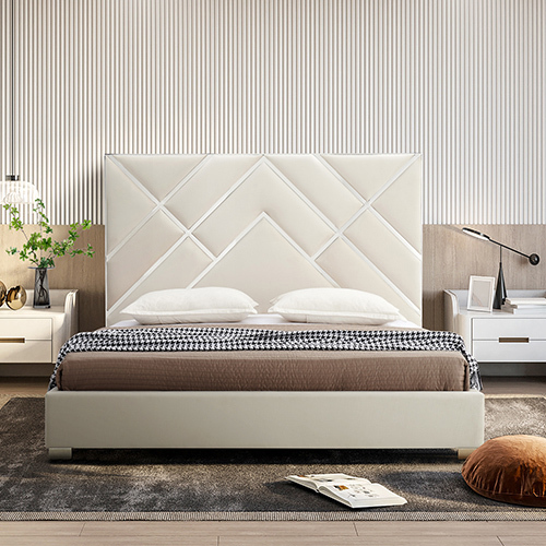Matrix Bed Frame Queen Beige Standard Fabric
